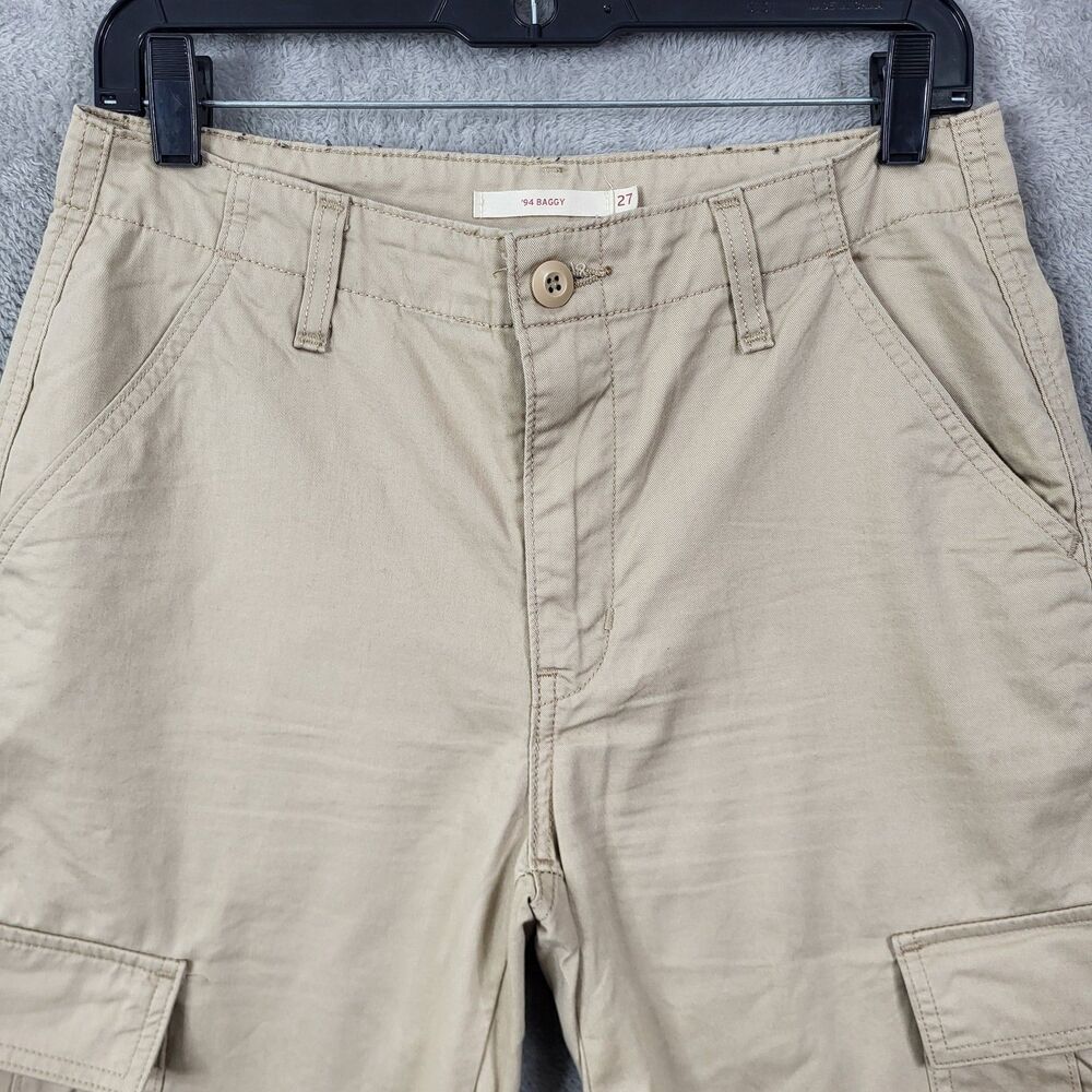 Levis 94 Baggy Cargo Pants Womens Tan Size 27 Straight Leg 90s Y2k Pockets - Picture 4 of 14